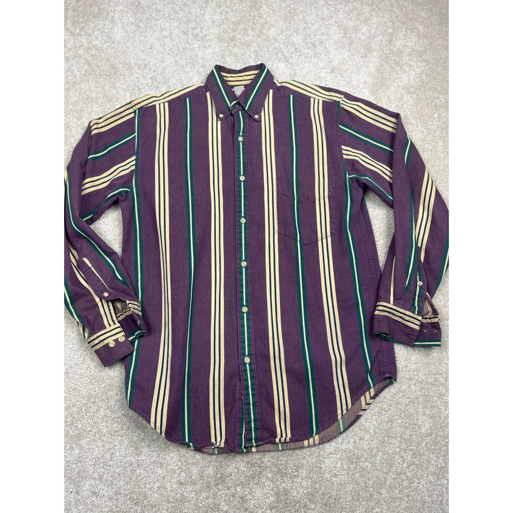 Merona Men's Shirt S Purple Green Stripe Cotton Button Down Preppy